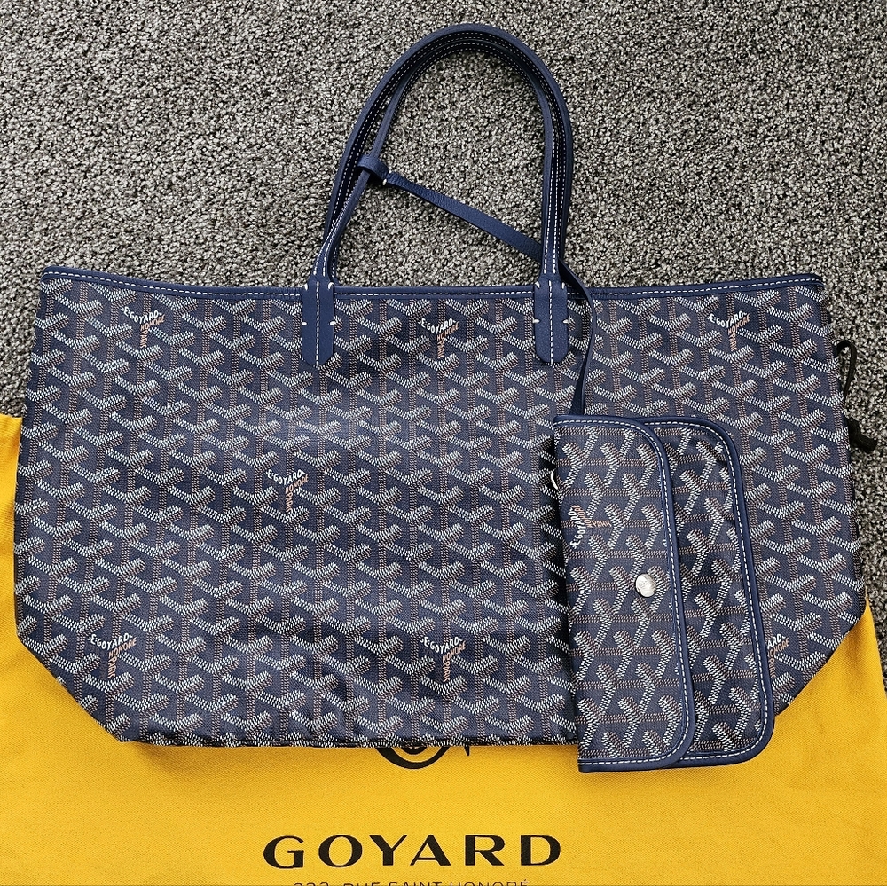 Goyard Navy and White Saint Louis PM Tote with Pouch